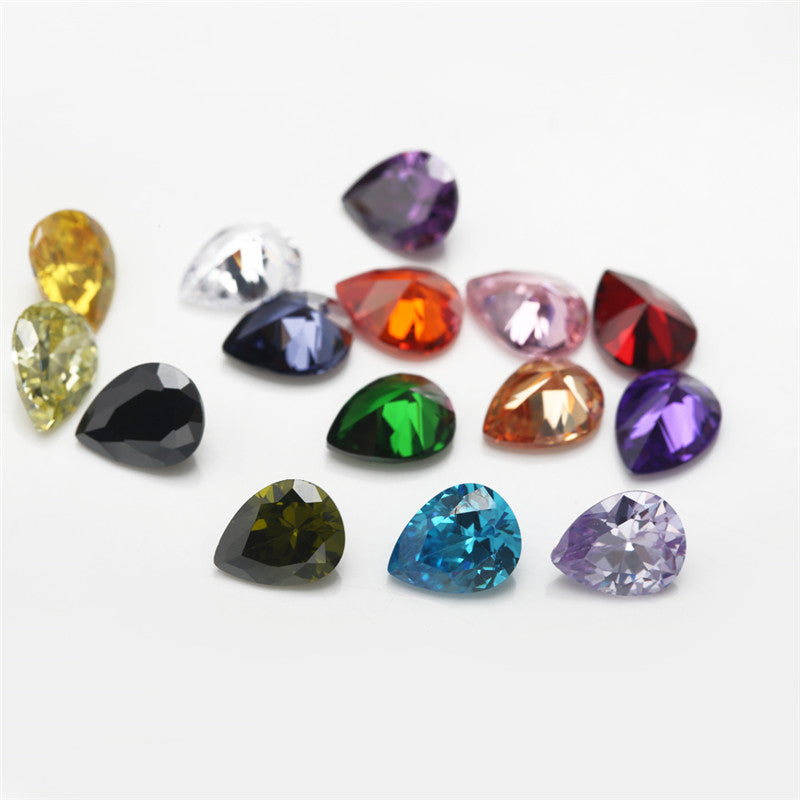 1PCS Per Colors Total 15pcs Size 4x6mm ~ 10x12mm Pear Shape Loose Synthetic Cubic Zirconia Stone