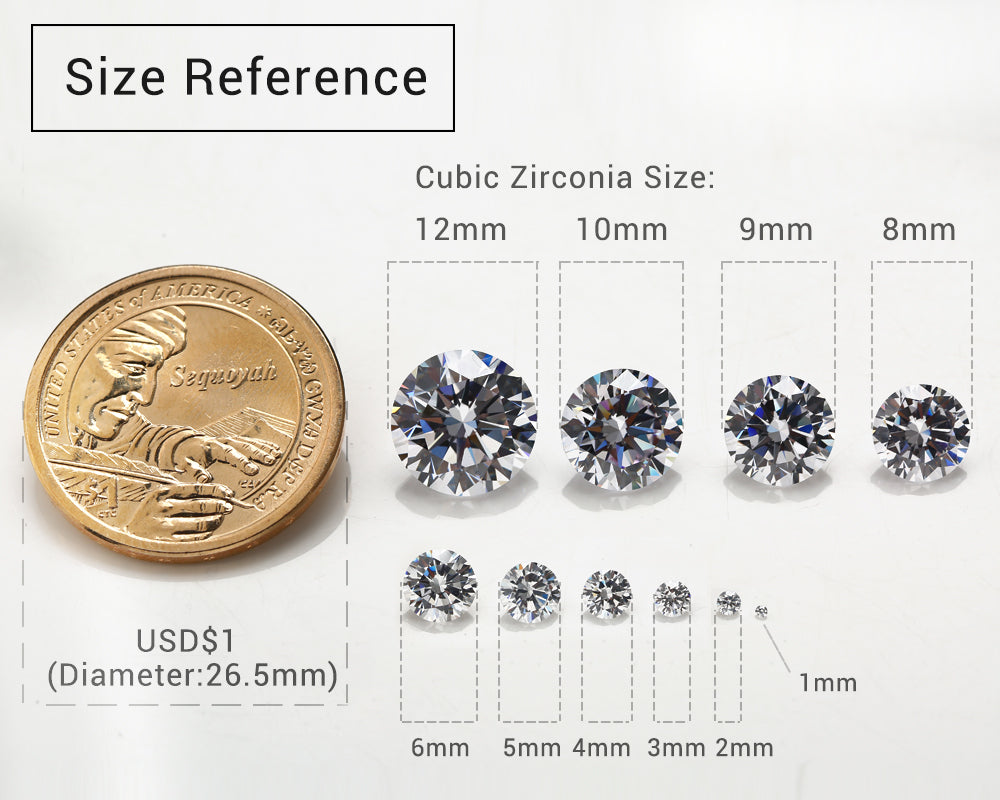 1PCS Per Colors Total 15pcs Size 4mm~10mm Round Shape Loose Cubic Zirconia Stone CZ Synthetic Gemstone