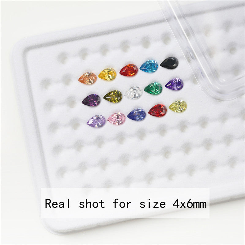 1PCS Per Colors Total 15pcs Size 4x6mm ~ 10x12mm Pear Shape Loose Synthetic Cubic Zirconia Stone