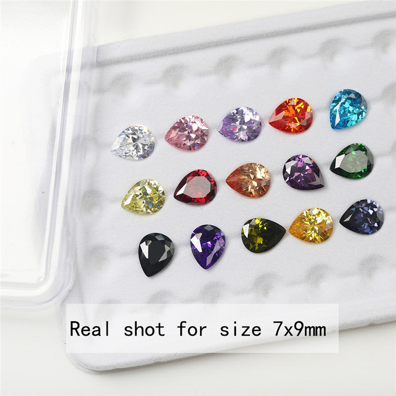 1PCS Per Colors Total 15pcs Size 4x6mm ~ 10x12mm Pear Shape Loose Synthetic Cubic Zirconia Stone