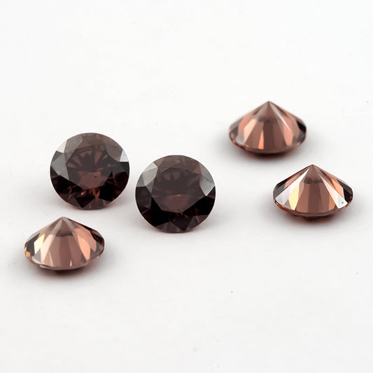 Size 1.0-10.0mm 5A Round Cut Coffee Color CZ Stone Loose Cubic Zirconia Synthetic Gemstone for Jewelry