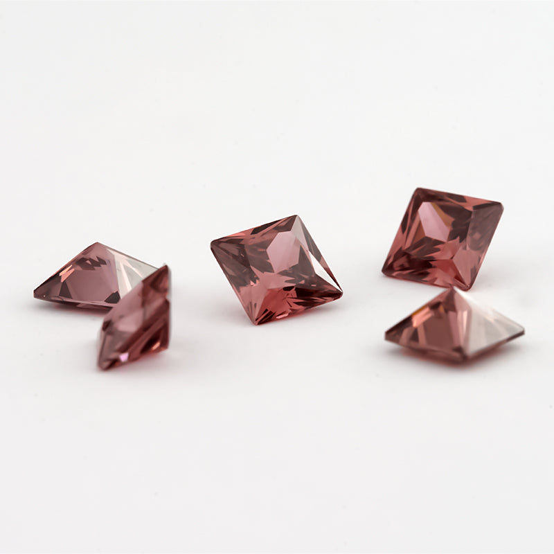 Size 3x3-10x10mm 5A Square Princess Cut Rhodolite Color CZ Stone Loose Cubic Zirconia Synthetic Gemstone for Jewelry Making