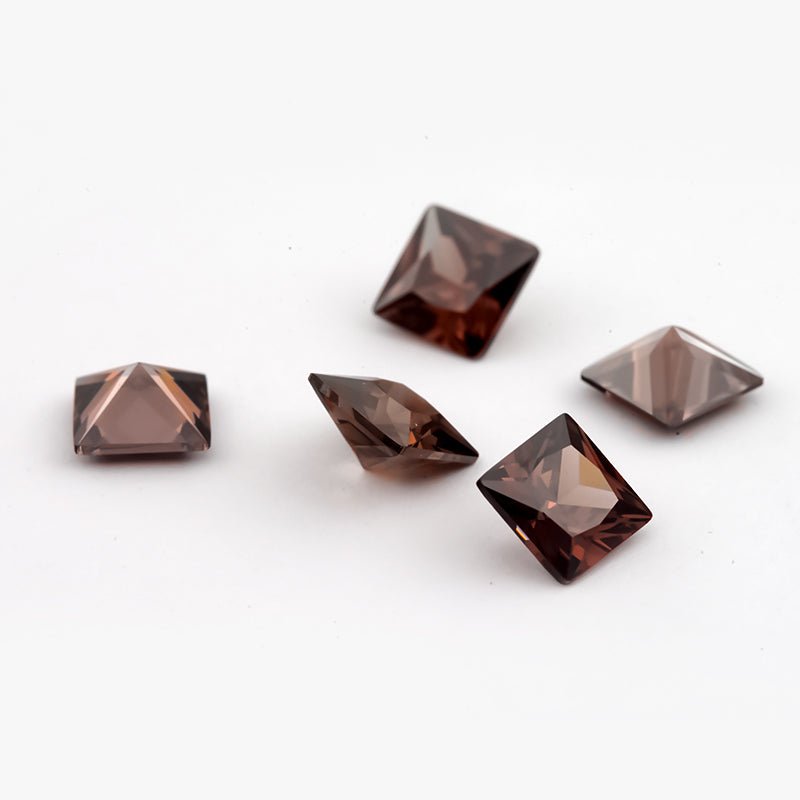 Size 3x3-10x10mm 5A Square Princess Cut Coffee Color CZ Stone Loose Cubic Zirconia Synthetic Gemstone for Jewelry Making