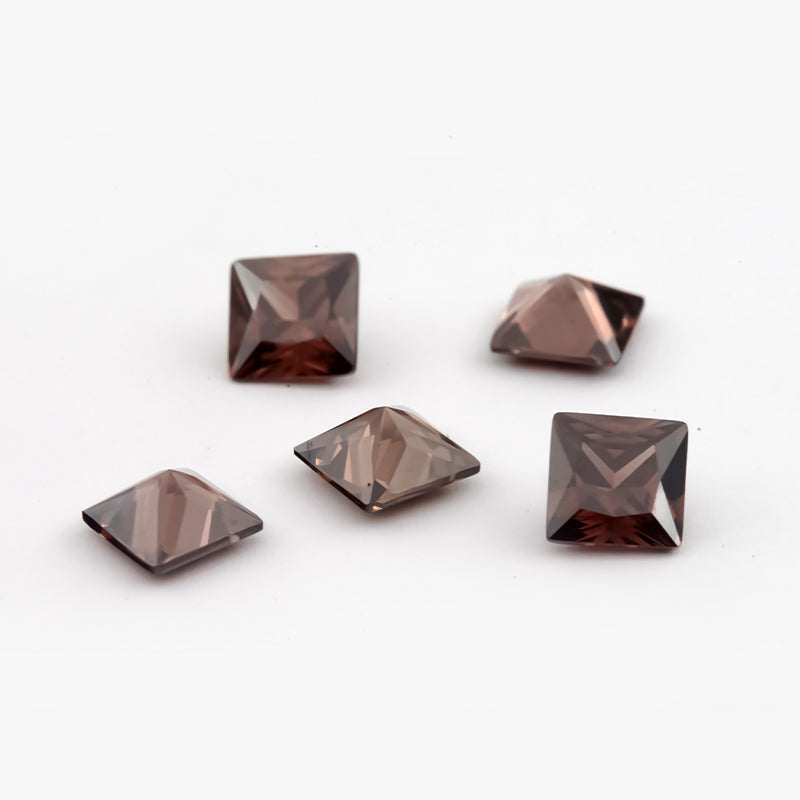 Size 3x3-10x10mm 5A Square Princess Cut Coffee Color CZ Stone Loose Cubic Zirconia Synthetic Gemstone for Jewelry Making