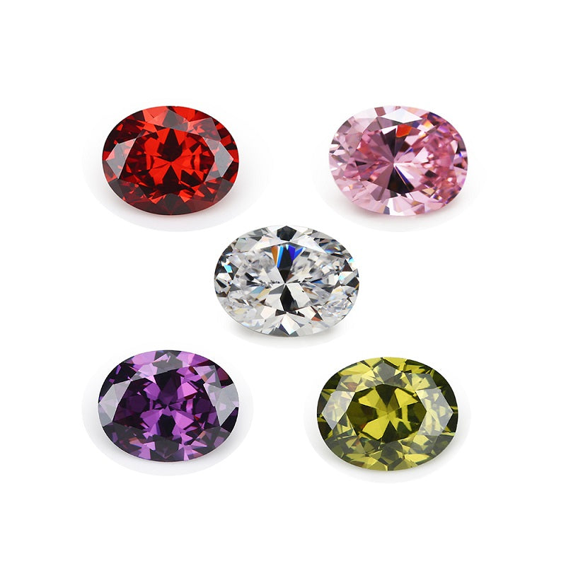 Size 3x5mm~10x12mm Oval Cut Cubic Zirconia Stone White OliveGreen Pink Garnet Amethyst Mix 5 Color 5A Loose CZ Stones Synthetic Gemstone for Jewelry Making