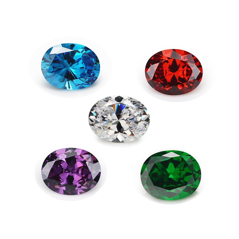 Size 3x5mm~10x12mm Oval Cut Cubic Zirconia Stone White Garnet Amethyst Green SeaBlue Mix 5 Color 5A Loose CZ Stones Synthetic Gemstone for Jewelry Making