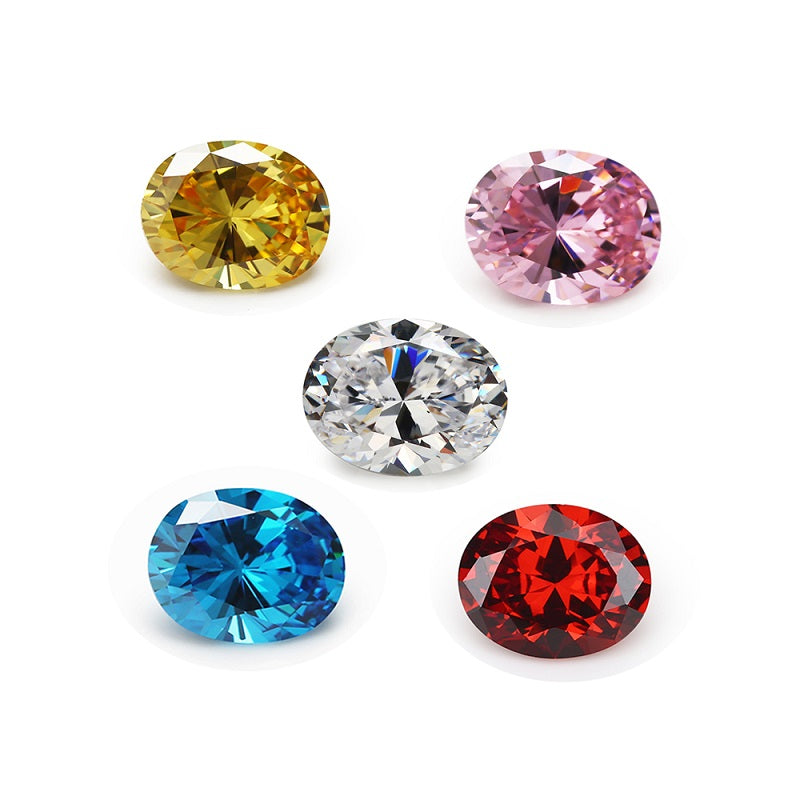 Size 3x5mm~10x12mm Oval Cut Cubic Zirconia Stone White GoldenYellow Pink Garnet SeaBlue Mix 5 Color 5A Loose CZ Stones Synthetic Gemstone for Jewelry Making