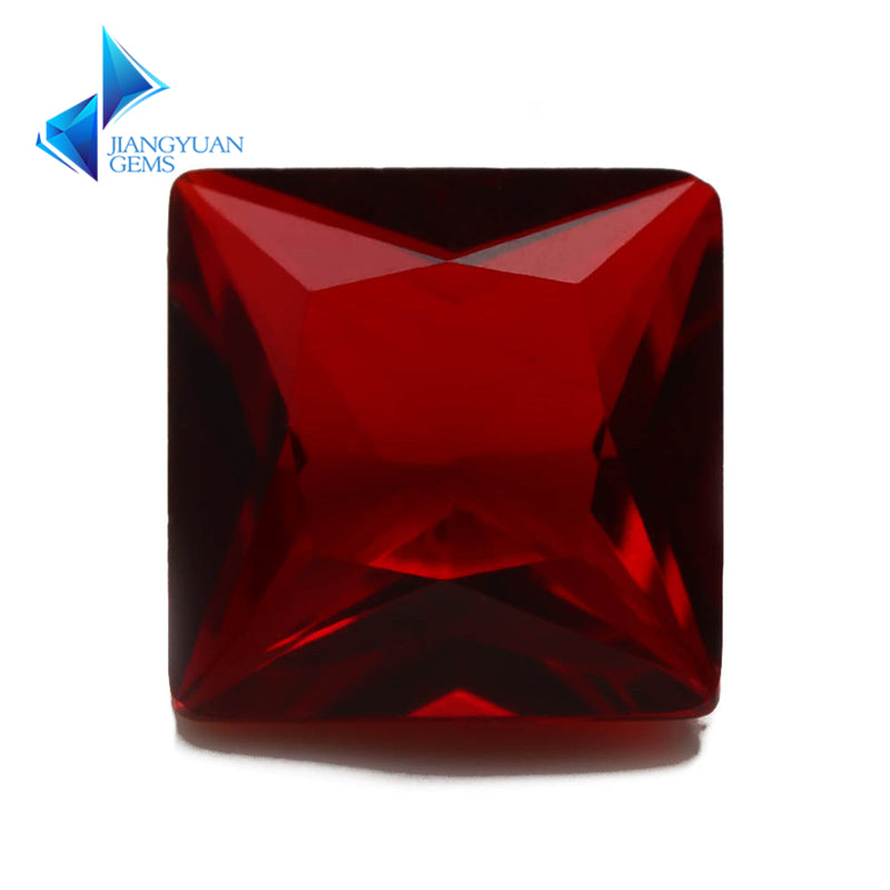 Size 3x3~10x10mm Square Princess Cut Garnet Color Glass Stone Loose Synthetic Gemstone for Jewelry