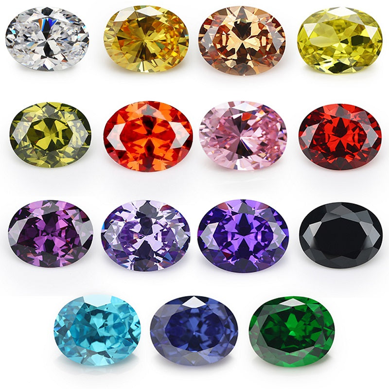 1PCS Per Colors Total 15pcs Size 4x6mm ~ 10x12mm Oval Shape Loose Cubic Zirconia Stone