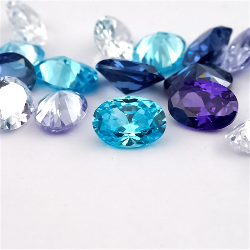 Size 3x5mm~10x12mm Oval Cut Cubic Zirconia Stone White Lavender Violet Tanzanite SeaBlue Mix 5 Color 5A Loose CZ Stones Synthetic Gemstone for Jewelry Making