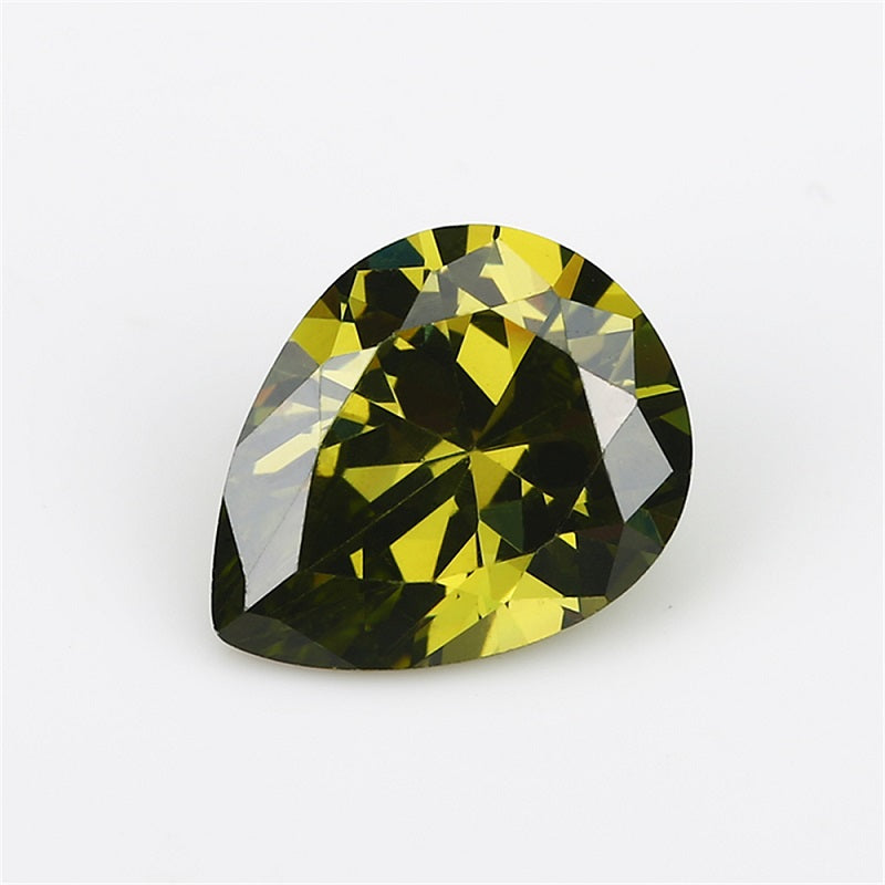 Size 3x5~10x12mm 5A Pear Cut Olive Green CZ Stone Loose Cubic Zirconia Synthetic Gemstone for Jewelry