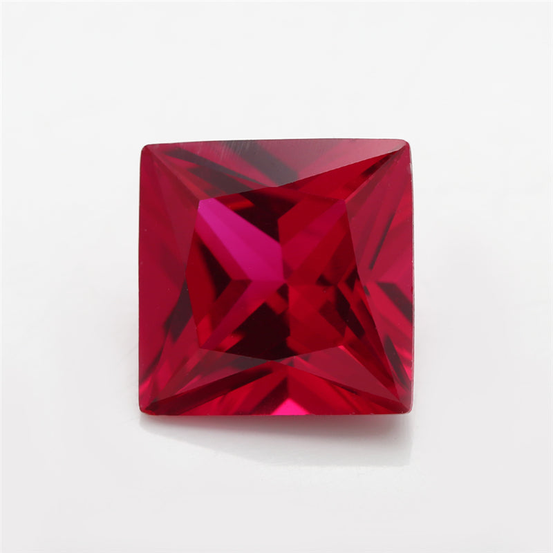 Size 2x2~10x10mm Square Princess Cut 5# Red Stone Loose Corundum Synthetic Gemstone for Jewelry