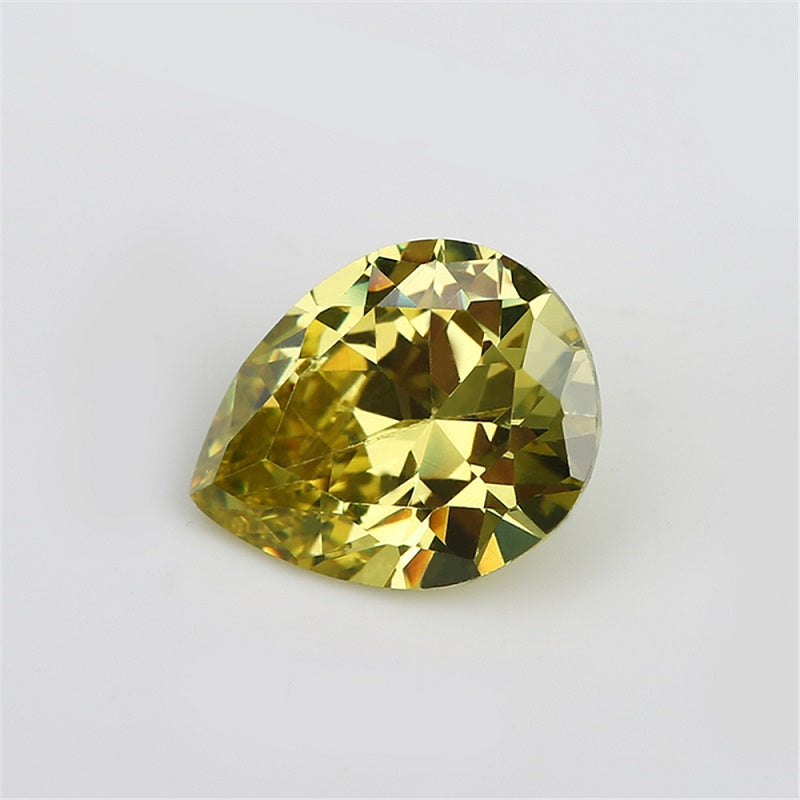 Size 3x5~10x12mm 5A Pear Cut Olive Yellow CZ Stone Loose Cubic Zirconia Synthetic Gemstone for Jewelry