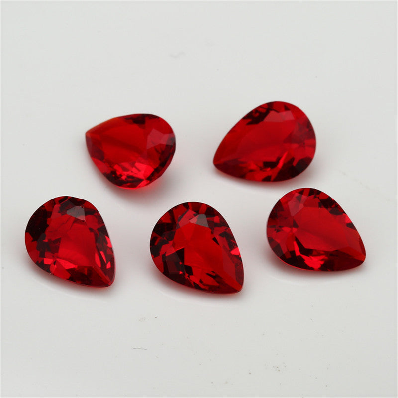 Size 3x5~10x12mm Pear Cut Garnet Color Glass Stone Loose Synthetic Gemstone for Jewelry