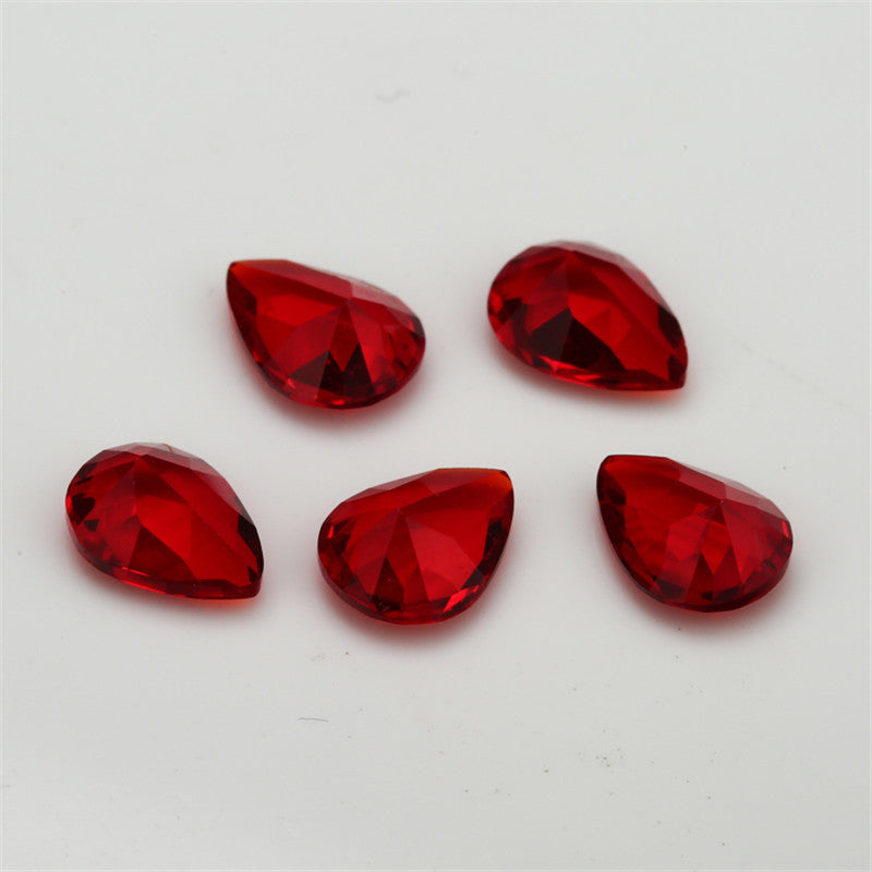 Size 3x5~10x12mm Pear Cut Garnet Color Glass Stone Loose Synthetic Gemstone for Jewelry