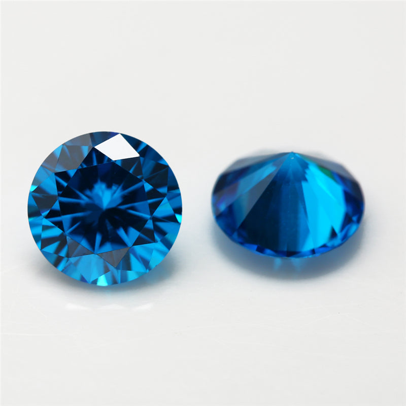 Size 1.0-10.0mm 5A Round Cut Deep Sea Blue CZ Stone Loose Cubic Zirconia Synthetic Gemstone for Jewelry