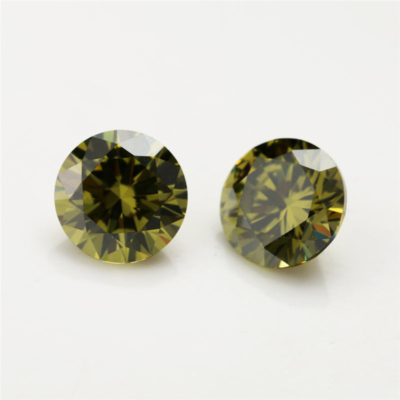 Size 0.8-12.0mm 5A Round Cut Olive Green CZ Stone Loose Cubic Zirconia Synthetic Gemstone for Jewelry