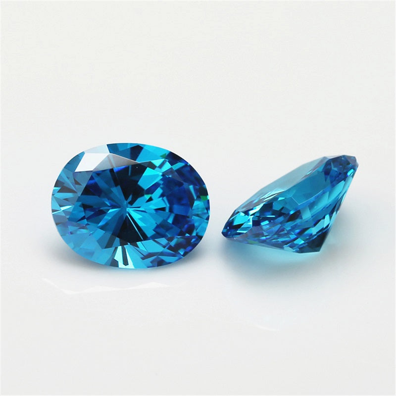 Size 3x5~10x12mm 5A Oval Cut Sea Blue CZ Stone Loose Cubic Zirconia Synthetic Gemstone for Jewelry