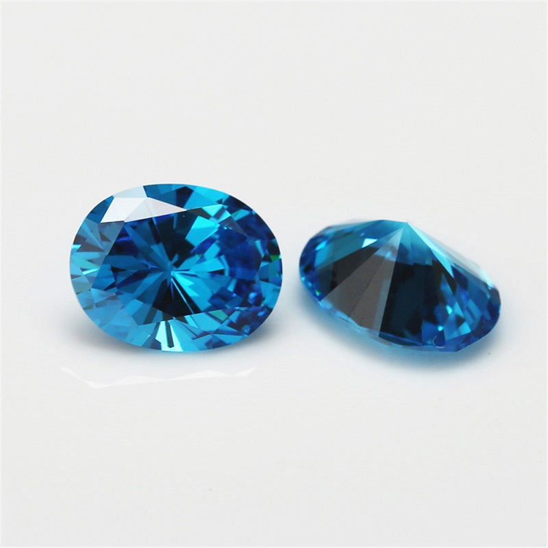 Size 3x5~10x12mm 5A Oval Cut Sea Blue CZ Stone Loose Cubic Zirconia Synthetic Gemstone for Jewelry