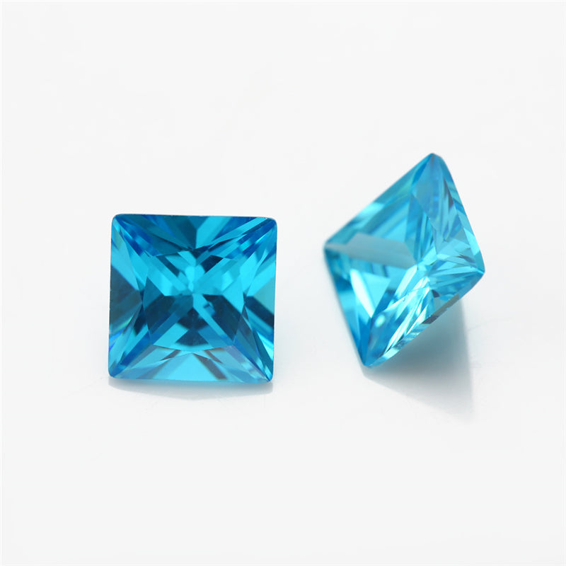 Size 3x3-10x10mm 5A Square Princess Cut Sea Blue CZ Stone Loose Cubic Zirconia Synthetic Gemstone for Jewelry Making