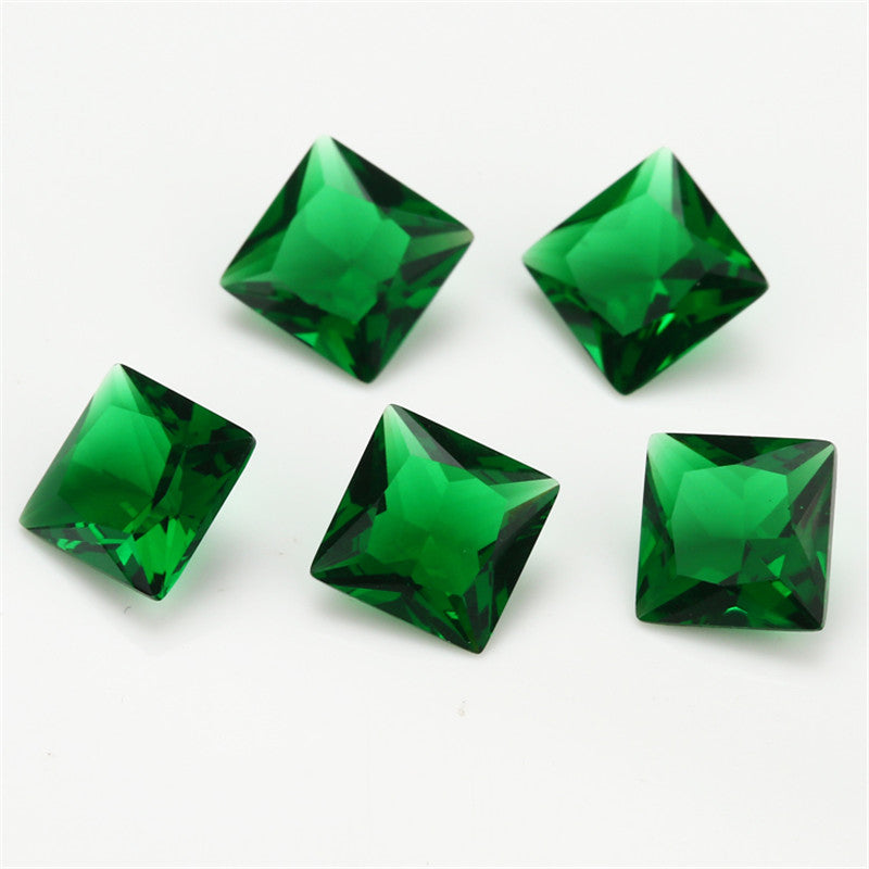 Size 3x3~10x10mm Square Princess Cut Green Glass Stone Loose Synthetic Gemstone for Jewelry