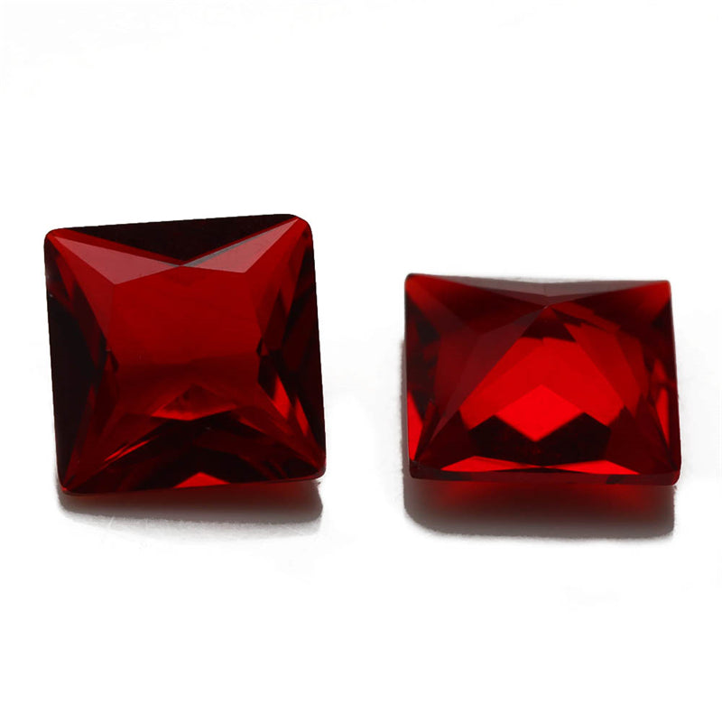 Size 3x3~10x10mm Square Princess Cut Garnet Color Glass Stone Loose Synthetic Gemstone for Jewelry