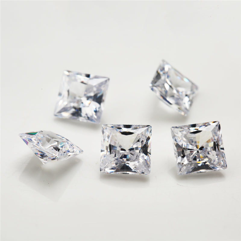 50pcs 4x4~8x8mm 5A Square Shape Radiant Cut White CZ Stone Loose Cubic Zirconia Synthetic Gemstone for Jewelry