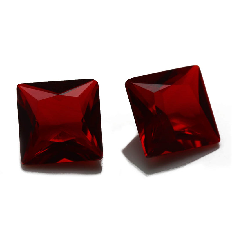 Size 3x3~10x10mm Square Princess Cut Garnet Color Glass Stone Loose Synthetic Gemstone for Jewelry