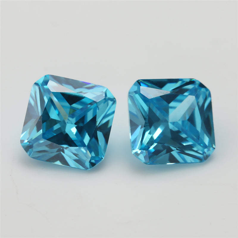 Size 3x3-10x10mm 5A Square Octangle Cut Sea Blue CZ Stone Loose Cubic Zirconia Synthetic Gemstone for Jewelry