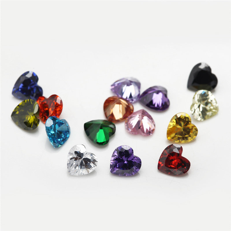 1PCS Per Colors Total 15pcs Size 4x4mm-10x10mm Heart Shape Cubic Zirconia Stone Loose CZ Stones Synthetic Gemstone for Jewelry Making