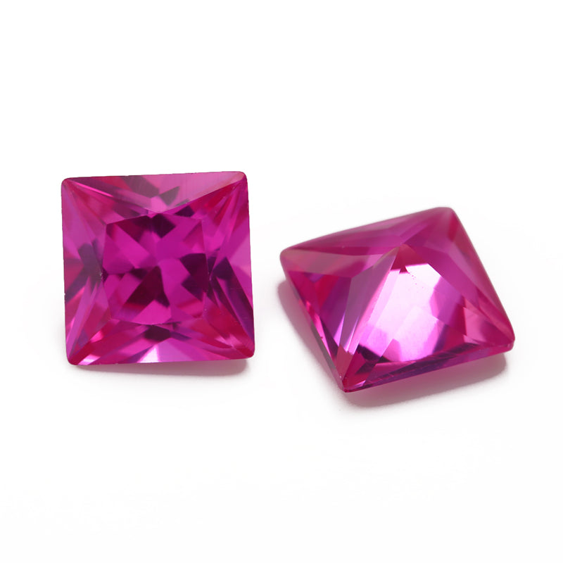 Size 2x2~10x10mm Square Princess Cut 3# Red Stone Loose Corundum Synthetic Gemstone for Jewelry