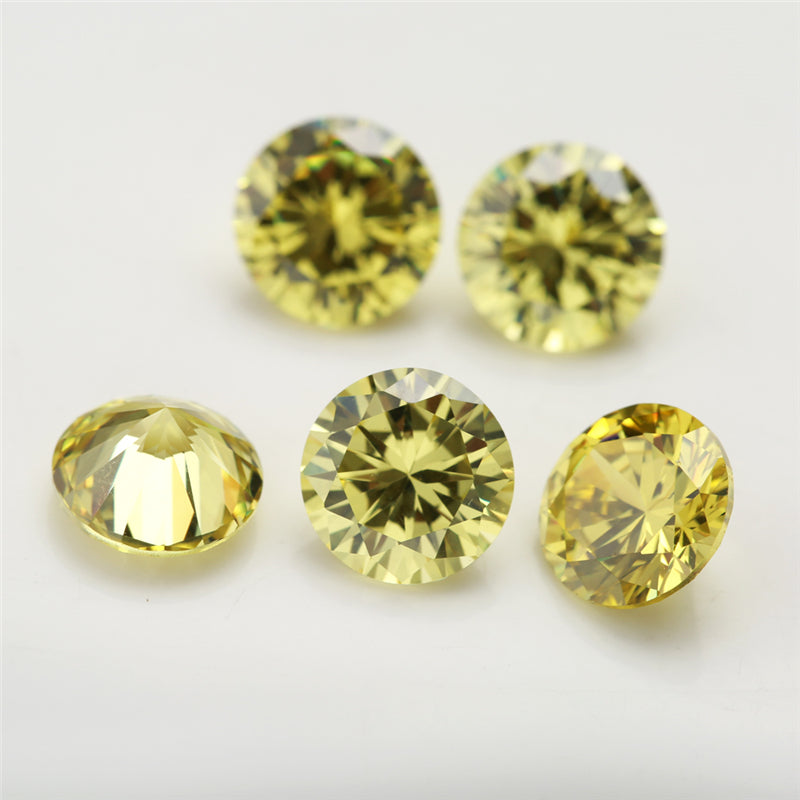 Size 0.8-12.0mm 5A Round Cut Olive Yellow CZ Stone Loose Cubic Zirconia Synthetic Gemstone for Jewelry