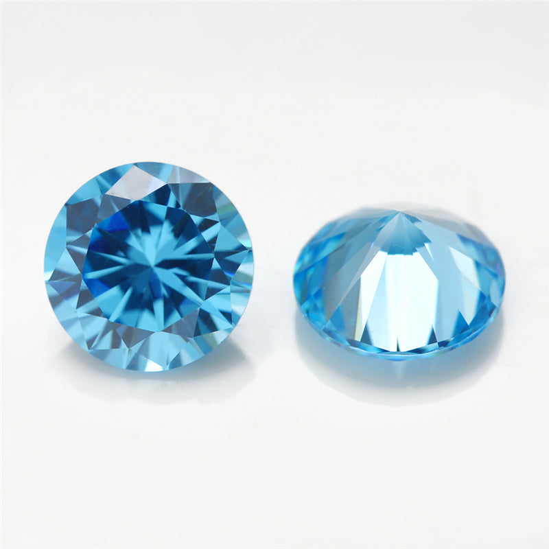 Size 1.0-10.0mm 5A Round Cut Sea Blue CZ Stone Loose Cubic Zirconia Synthetic Gemstone for Jewelry