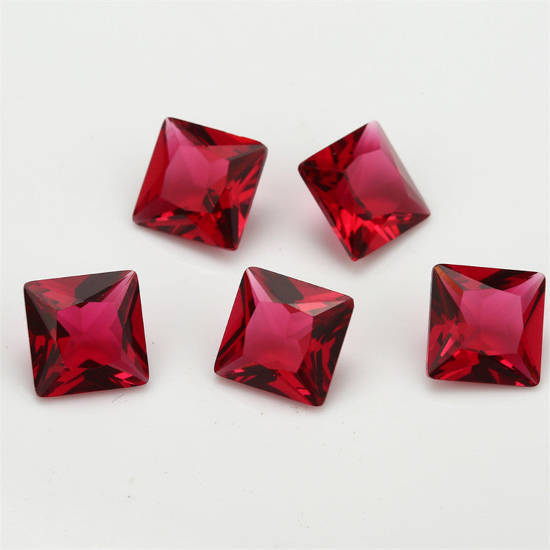 Size 3x3~10x10mm Square Princess Cut Rose Red Glass Stone Loose Synthetic Gemstone for Jewelry