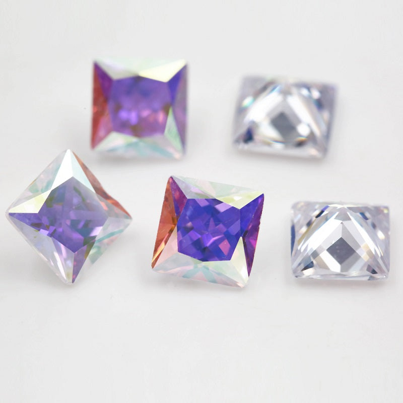 50pcs 3x3-12x12mm 5A Square Princess Cut Plating AB Color CZ Stone Loose Cubic Zirconia Synthetic Gemstone for Jewelry