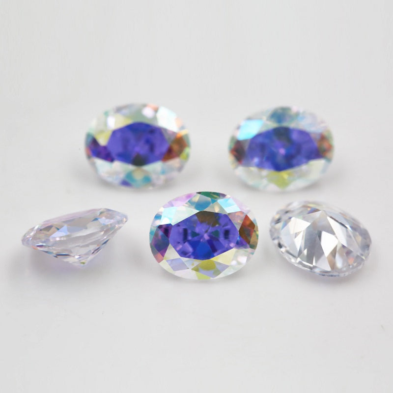 50pcs 3x5-10x12mm 5A Oval Cut Plating AB Color CZ Stone Loose Cubic Zirconia Synthetic Gemstone for Jewelry