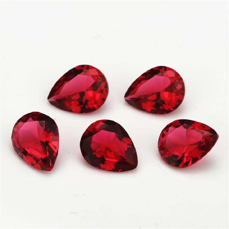 Size 3x5~10x12mm Pear Cut Rose Red Glass Stone Loose Synthetic Gemstone for Jewelry