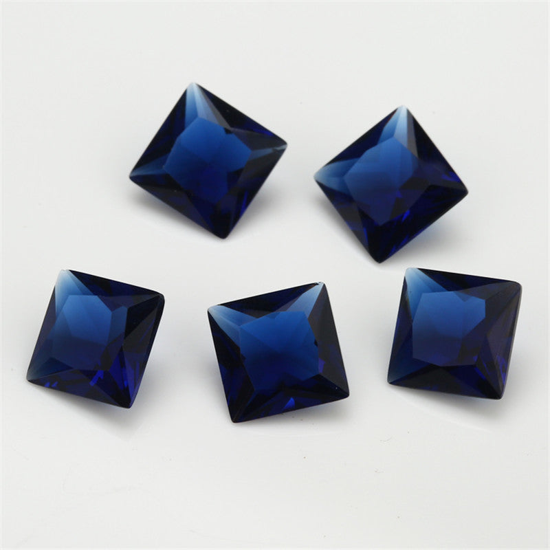 Size 3x3~10x10mm Square Princess Cut Blue Glass Stone Loose Synthetic Gemstone for Jewelry