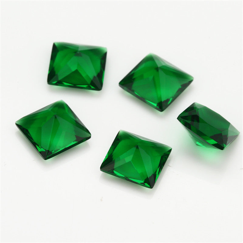 Size 3x3~10x10mm Square Princess Cut Green Glass Stone Loose Synthetic Gemstone for Jewelry