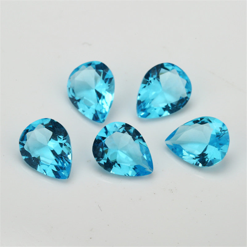 Size 3x5~10x12mm Pear Cut Light Sea Blue Glass Stone Loose Synthetic Gemstone for Jewelry