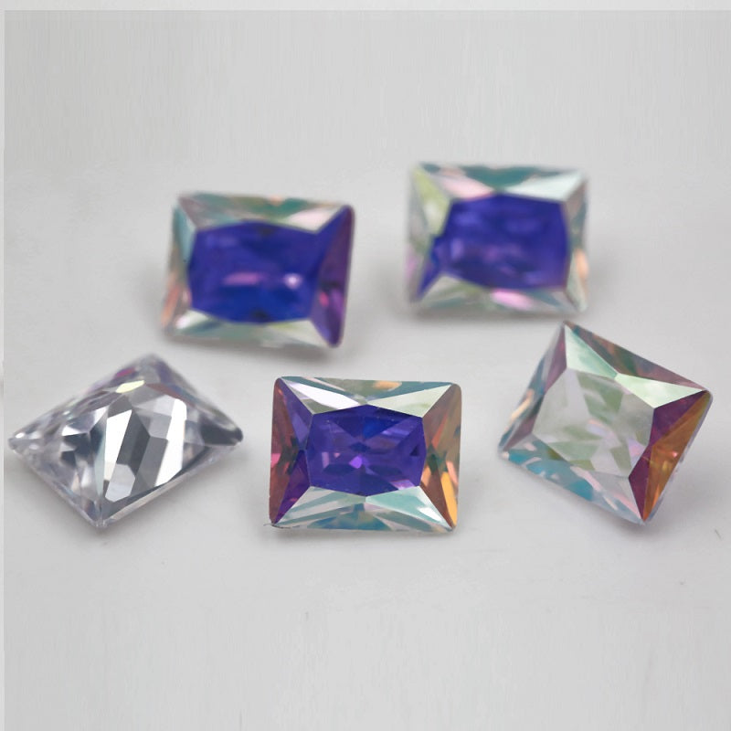 50pcs 3x5-10x12mm 5A Rectangle Cut Plating AB Color CZ Stone Loose Cubic Zirconia Synthetic Gemstone for Jewelry