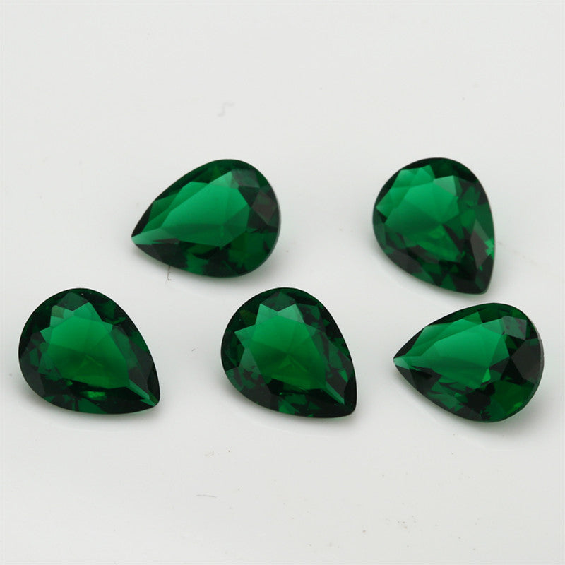 Size 3x5~10x12mm Pear Cut Green Glass Stone Loose Synthetic Gemstone for Jewelry