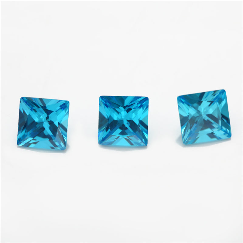 Size 3x3-10x10mm 5A Square Princess Cut Sea Blue CZ Stone Loose Cubic Zirconia Synthetic Gemstone for Jewelry Making