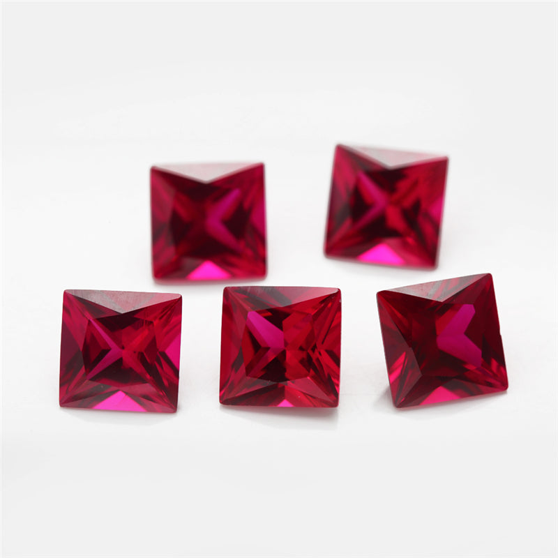 Size 2x2~10x10mm Square Princess Cut 5# Red Stone Loose Corundum Synthetic Gemstone for Jewelry