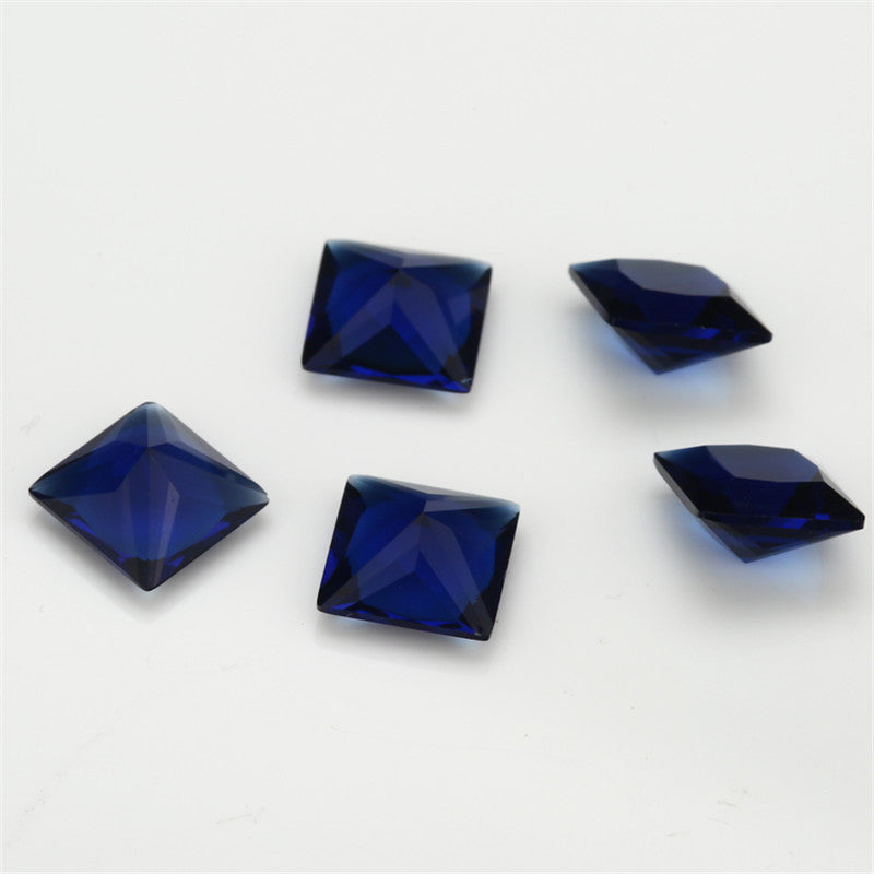 Size 3x3~10x10mm Square Princess Cut Blue Glass Stone Loose Synthetic Gemstone for Jewelry