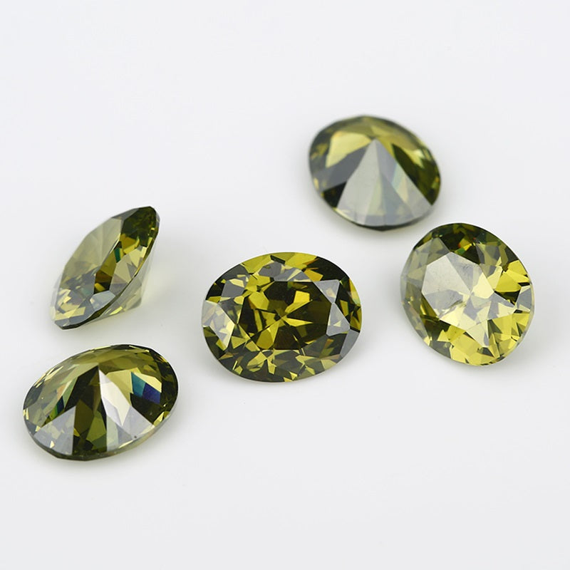 Size 2x3~13x18mm 5A Oval Cut Olive Green CZ Stone Loose Cubic Zirconia Synthetic Gemstone for Jewelry