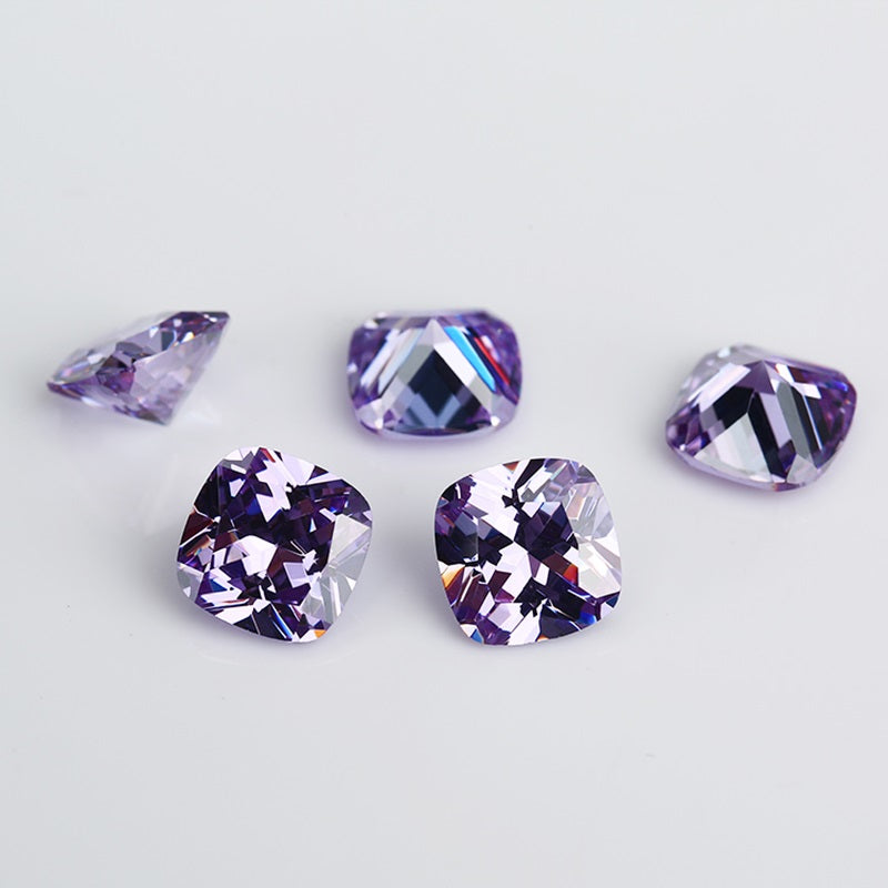 50pcs 4x4~10x10mm 5A Cushion Cut Lavender Color CZ Stone Loose Cubic Zirconia Synthetic Gemstone for Jewelry