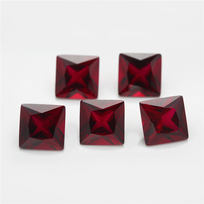 Size 2x2~10x10mm Square Princess Cut 8# Red Stone Loose Corundum Synthetic Gemstone for Jewelry