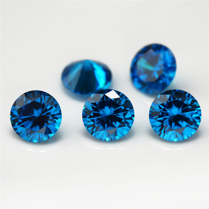 Size 1.0-10.0mm 5A Round Cut Deep Sea Blue CZ Stone Loose Cubic Zirconia Synthetic Gemstone for Jewelry