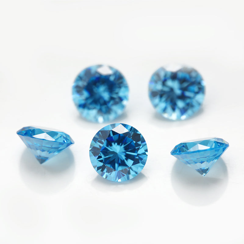 Size 1.0-10.0mm 5A Round Cut Sea Blue CZ Stone Loose Cubic Zirconia Synthetic Gemstone for Jewelry